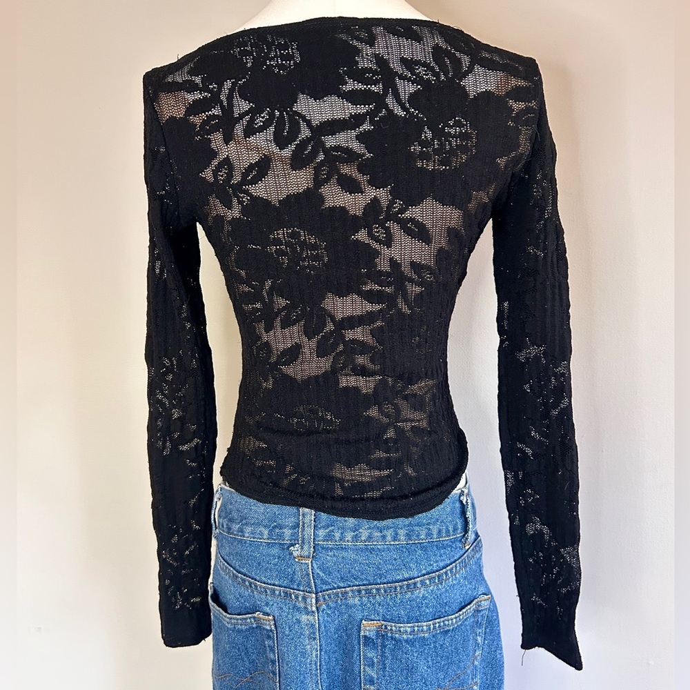 Y2K A’NUE LIGNE Sheer Lace Fitted Top Whimsigoth Fairy Grunge Romantic Goth Sz S - Picture 13 of 15